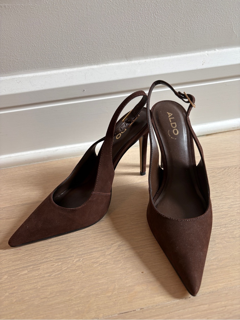 ALDO Dark Brown Suede Pointed-Toe Slingback Heels